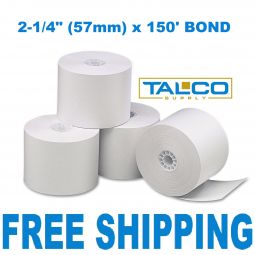2-1/4" x 150' Single-Ply Bond Paper Rolls